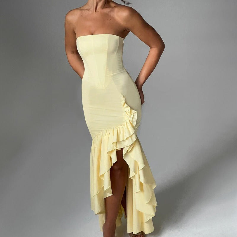 New Fashionable Sexy Off-Shoulder Strapless Asymmetrical Elegant Dress D1992886