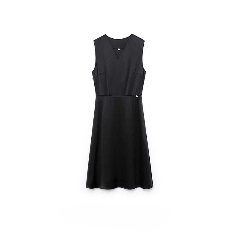 Little Black Dress Series Heavy Acetate Wool Sleeveless Casual Slim Fit Dress