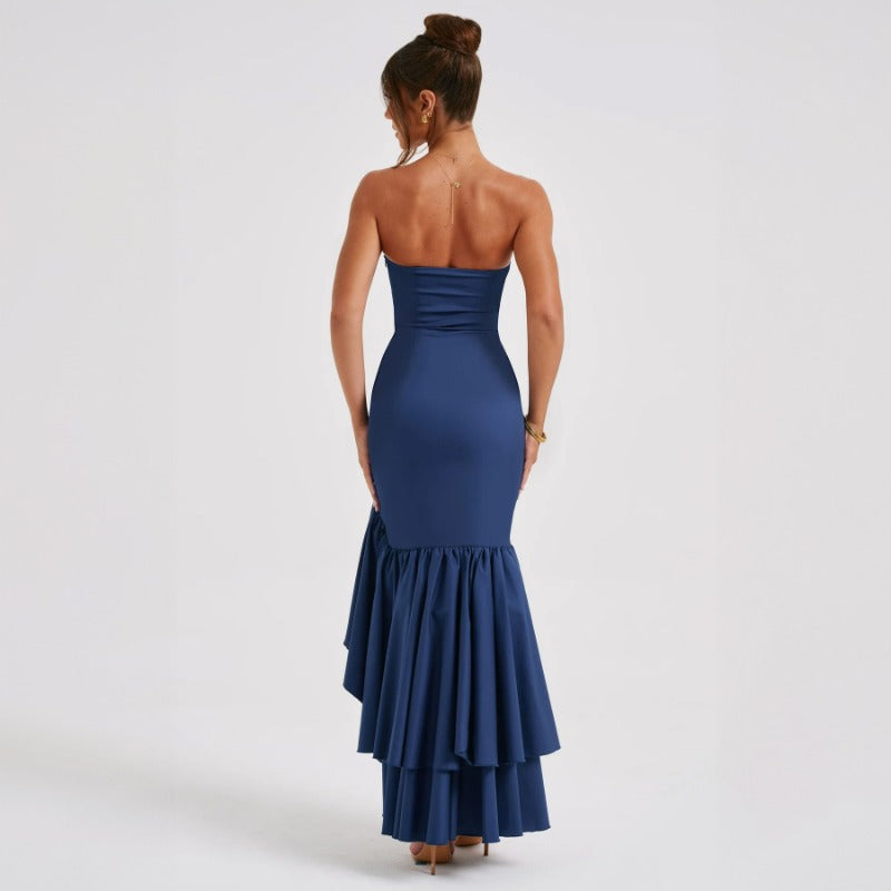 New Fashionable Sexy Off-Shoulder Strapless Asymmetrical Elegant Dress D1992886