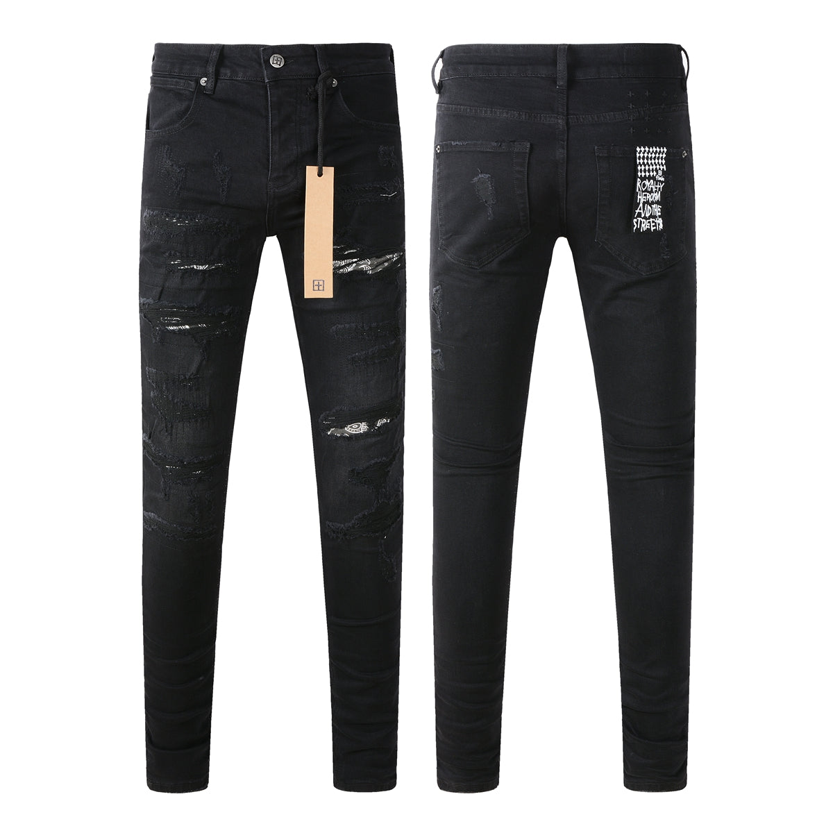 Jet Black Slim Fit Jeans with Logo Accent 3016