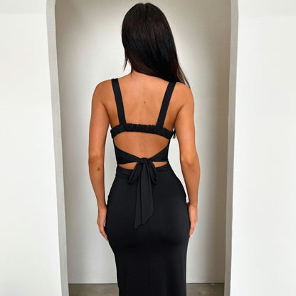 New Slim-Fit Elegant Sleeveless Split Backless Spaghetti Strap Bodycon Dress D1993226