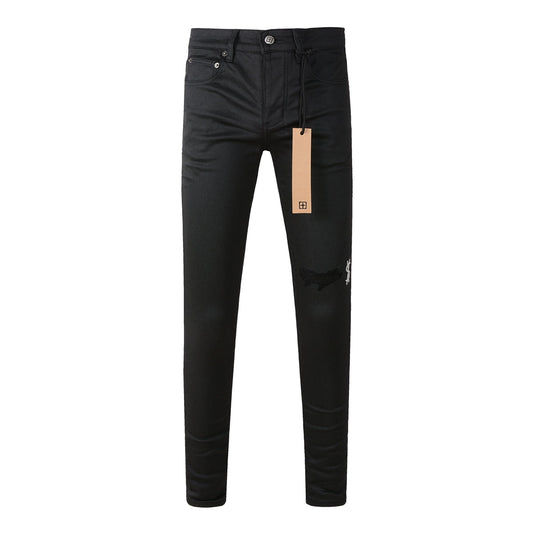 Solid Black Straight-Leg Jeans with Logo Detail 3020