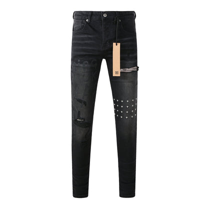 Slim Fit Black Denim with Distressed Details 3015