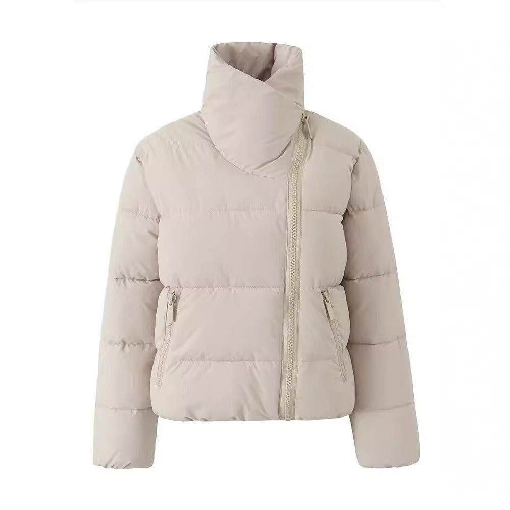 Stand-Up Collar Zip-Up Puffer Jacket Windproof and Cold-Resistant