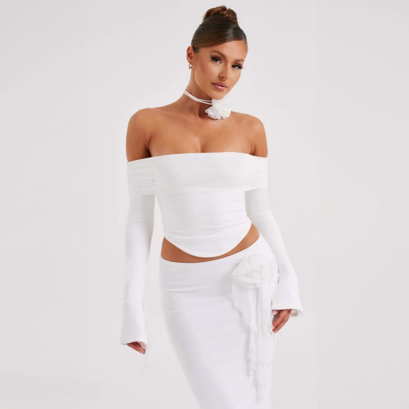 New Fashionable Sexy Strapless Off-Shoulder Top and Maxi Skirt Set S1992668