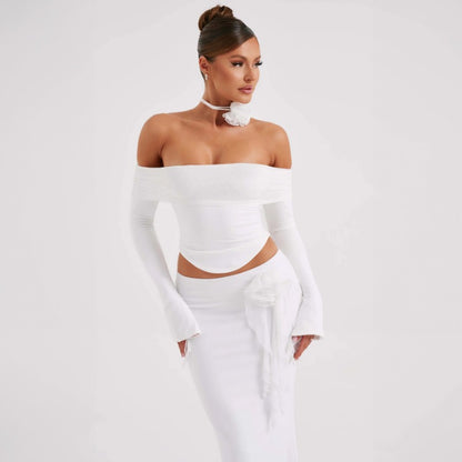 New Fashionable Sexy Strapless Off-Shoulder Top and Maxi Skirt Set S1992668