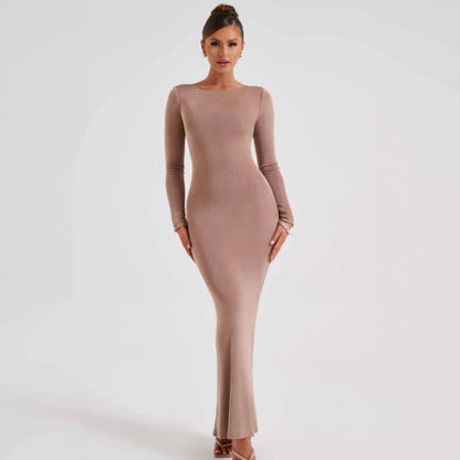 New Fashionable Sexy Long-Sleeve Tie-Back Hollow-Out Bodycon Dress D1992717