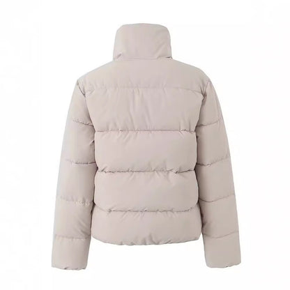 Stand-Up Collar Zip-Up Puffer Jacket Windproof and Cold-Resistant