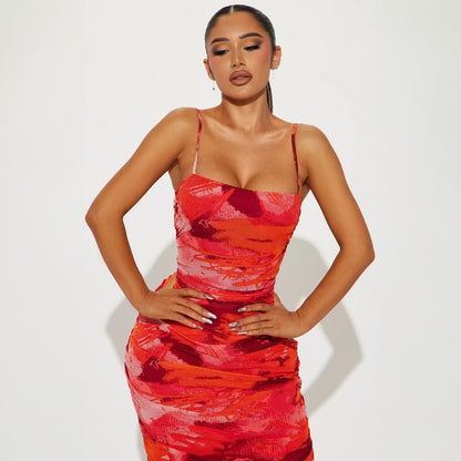 New Printed Fitted Sexy Adjustable Spaghetti Strap Bodycon Dress D1993487