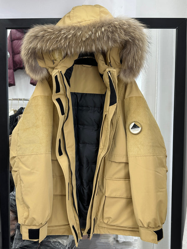 Women's Mid-Length Down Jacket: Loose Fit, Thickened with White Duck Down, Parka Style, Workwear-Inspired for Cozy Winter Wear