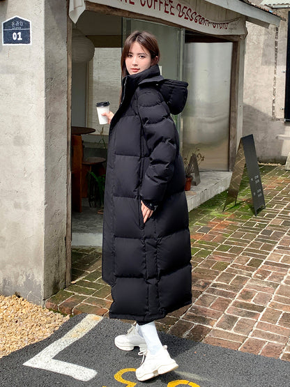 Down Jacket Men's and Women's Extra-long Knee-deep Winter White Duck Down Loose.