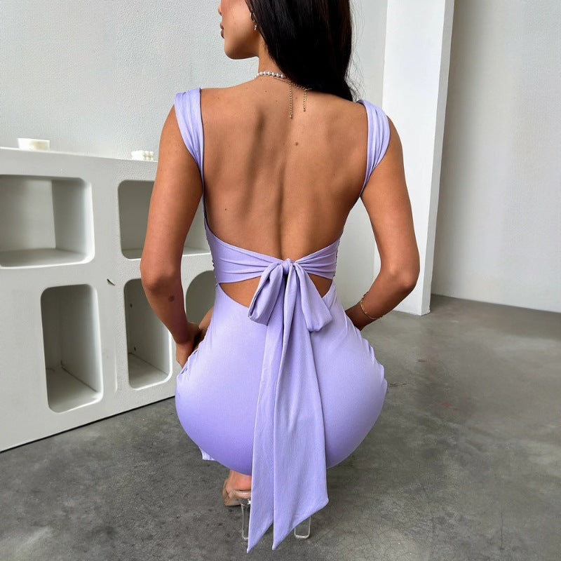 New Tie-Up Backless Sexy Slim Fit Ruched Dress