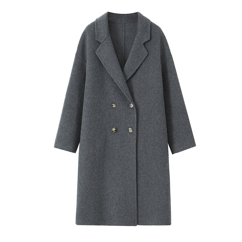 New High-End Loose Cocoon 4-Button Wool Mid-Length Coat