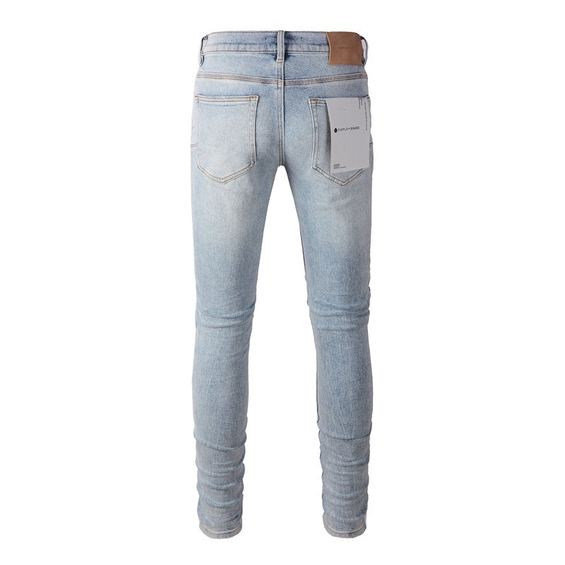 Light Blue Vintage Personality Fashion Ripped Jeans 9010