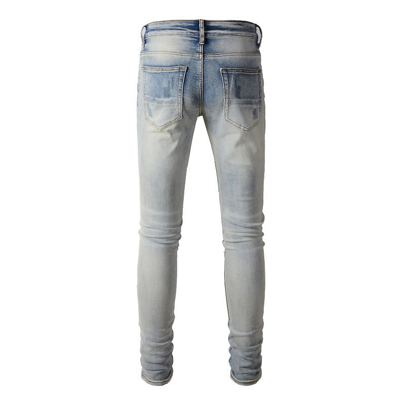 European and American Street Tide Ripped Patch Jeans High Street Tide Slim Pants Denim