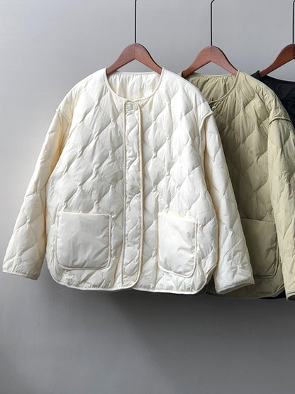 Down Jacket, White Duck Down, Women's Clothing, Winter, Loose, Rhombic Checkered