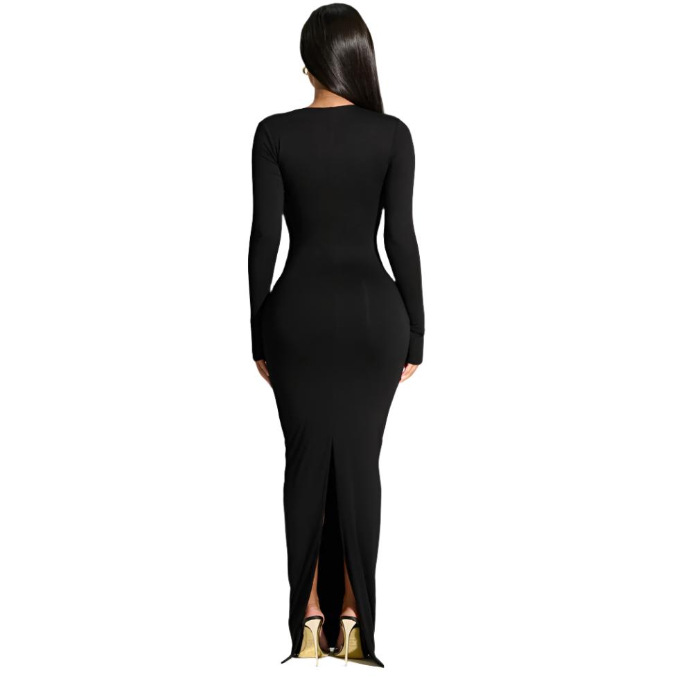 New Sexy Slim-Fit Long Sleeve Asymmetrical Neck Back Split Dress D1992777