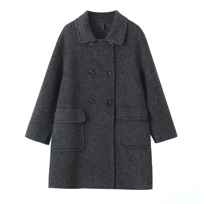 New Stylish Mid-Length Double-Sided Cashmere Coat with Turn-Down Collar