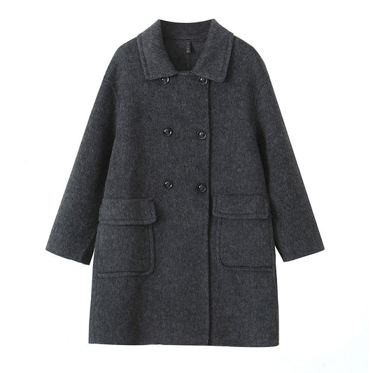 New Stylish Mid-Length Double-Sided Cashmere Coat with Turn-Down Collar