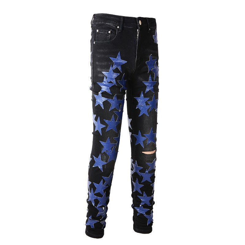 High Street Leather Dark Blue Star Trend High Craft Stretch Slim High Street Jeans #890