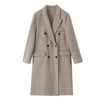 Double-Sided Wool Coat for Women with Long Notched Lapels