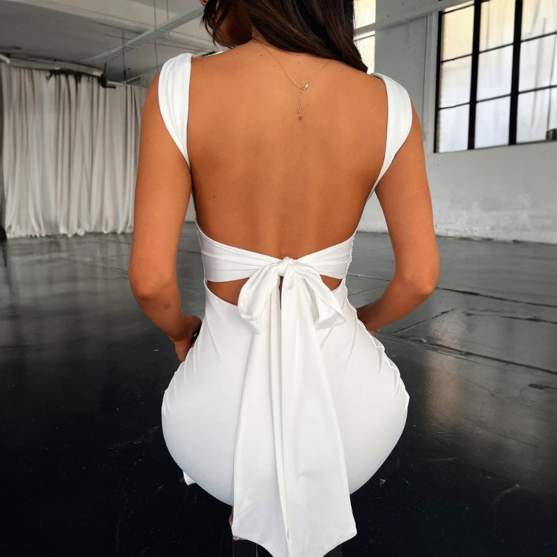 New Tie-Up Backless Sexy Slim Fit Ruched Dress