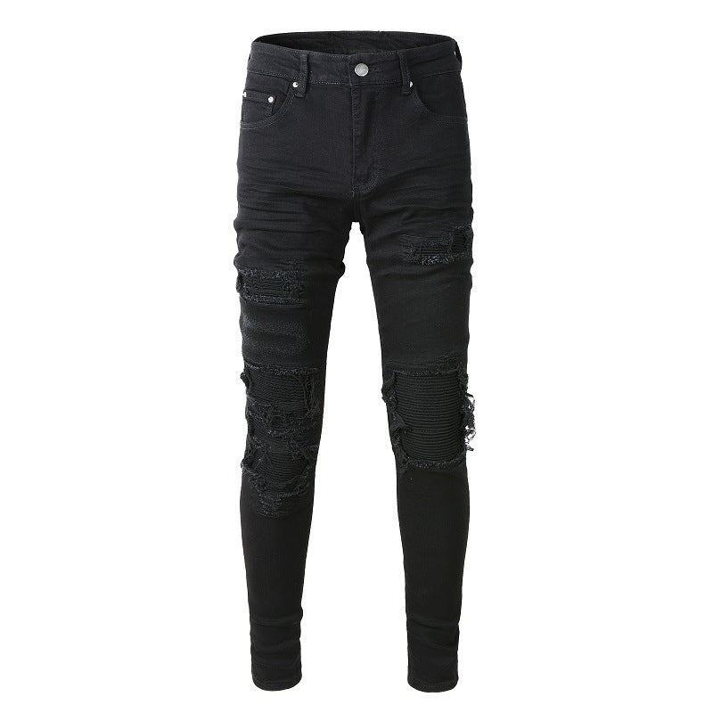 569 Street Fashion Ripped Patch Stretch Slim High Street Jeans