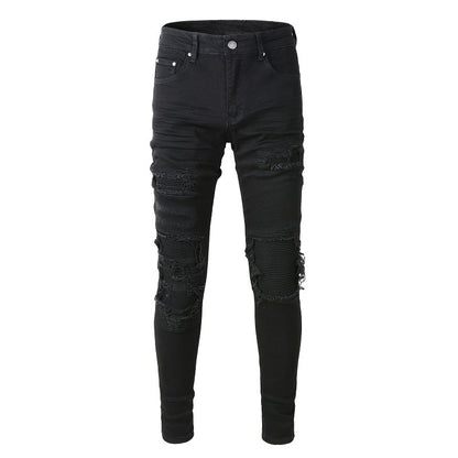 569 Street Fashion Ripped Patch Stretch Slim High Street Jeans