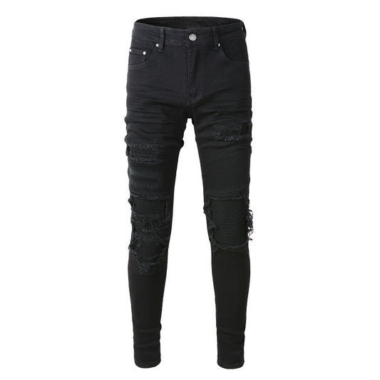 569 Street Fashion Ripped Patch Stretch Slim High Street Jeans