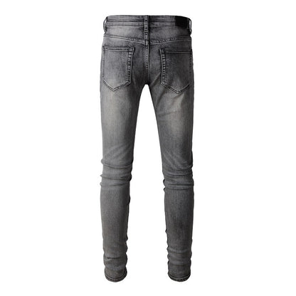 1319 European and American Trendy High Street Jeans Dark Gray Men's Slim-fitting Small-footed Jeans