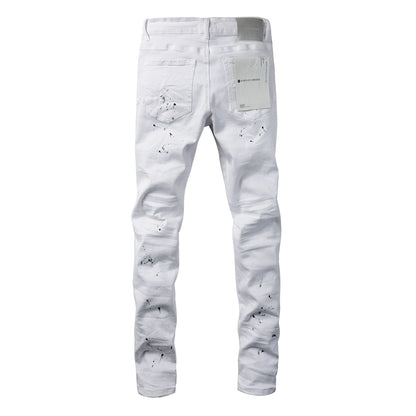 White Ink Spot Vintage Personality Fashion Ripped Jeans