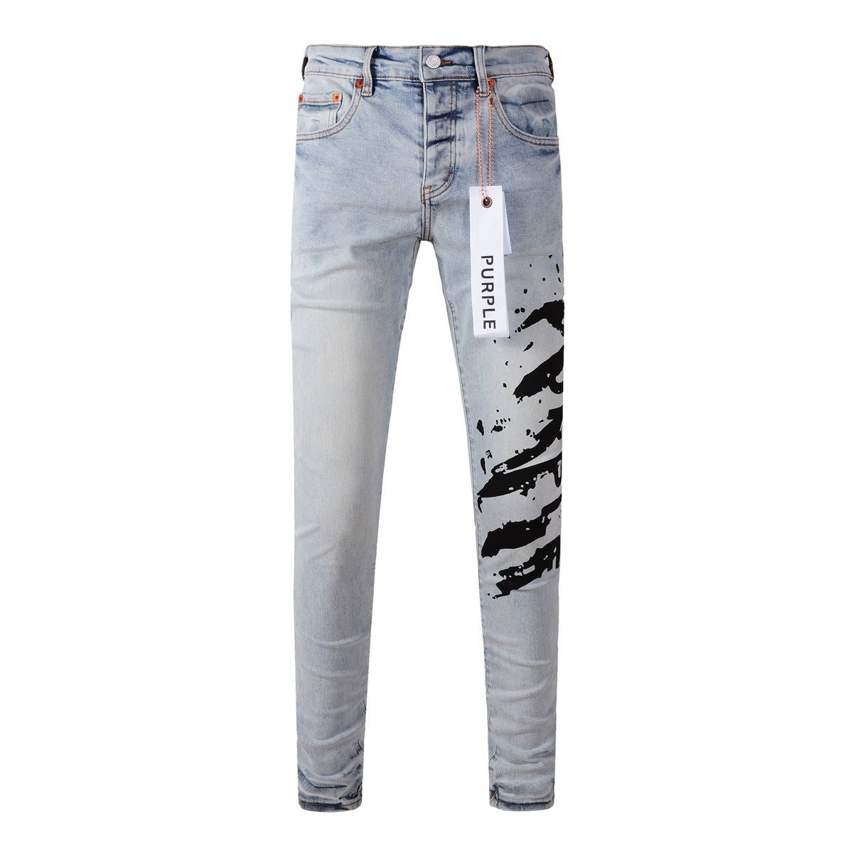 Mens Purple Skinny Jeans with Ripped Detail - Fashionable Denim Biker Pants with Patches and Printed Design Jeans Purple