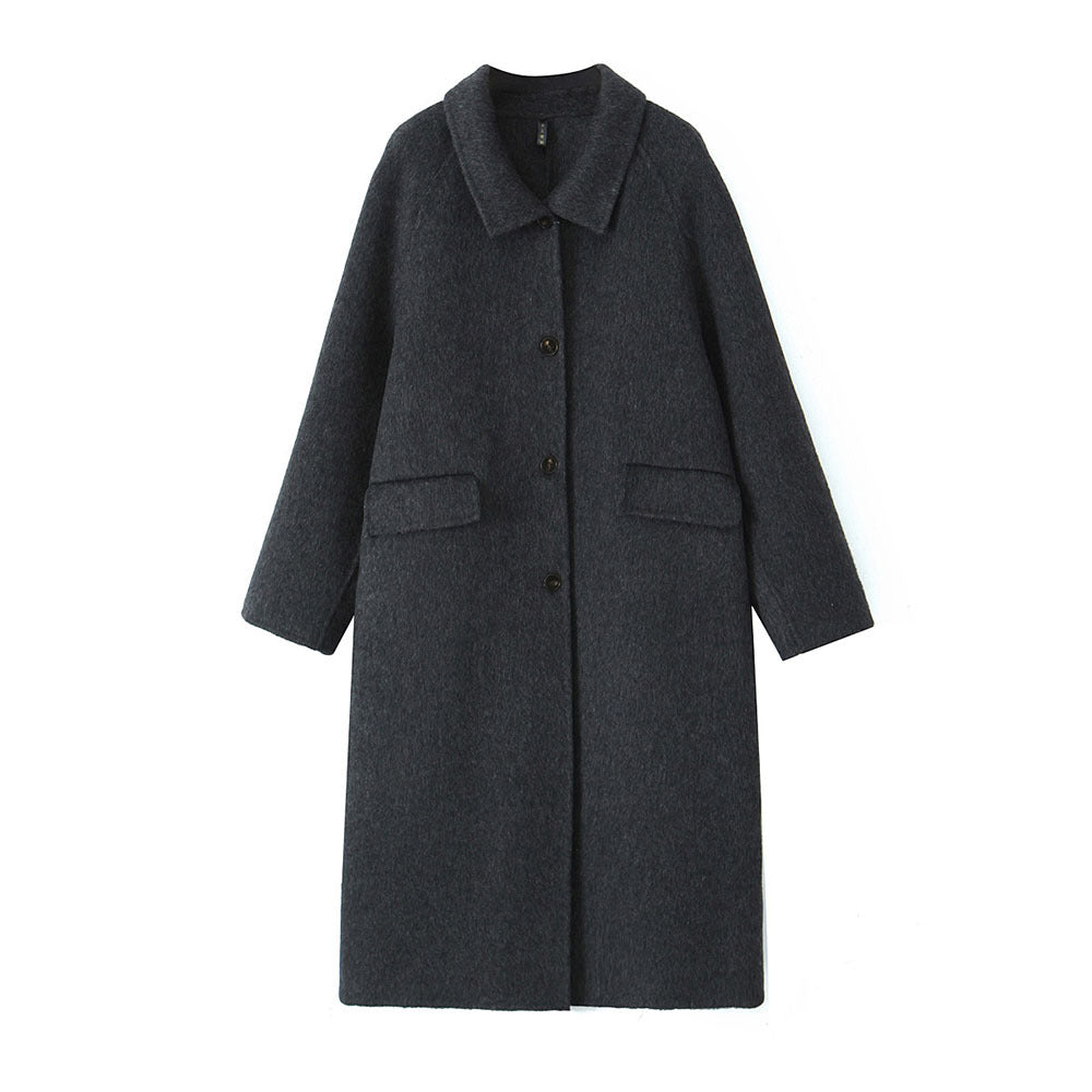 New Elegant Long Wool Coat with Turn-Down Collar