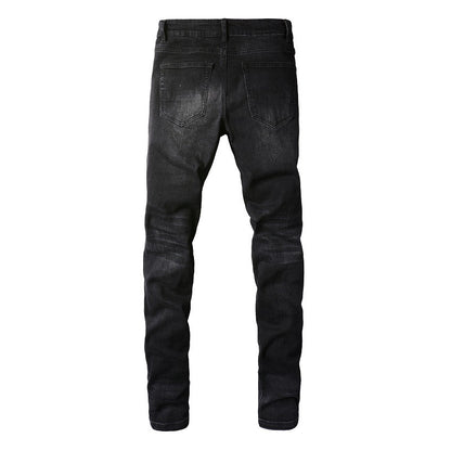 European and American Street Tide Ripped Patch Jeans High Street Trendy Men Slim Pants Jeans 886