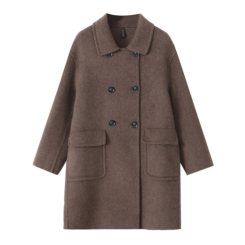 New Stylish Mid-Length Double-Sided Cashmere Coat with Turn-Down Collar