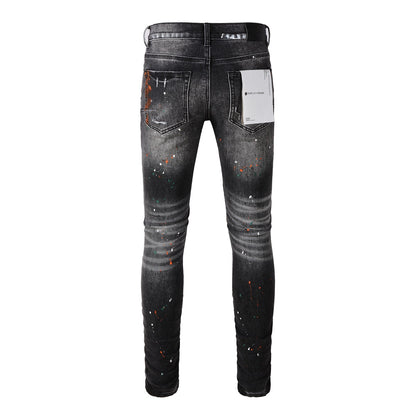 Mens New Black Grey Jeans - Urban Style with Unique Ripped Patches