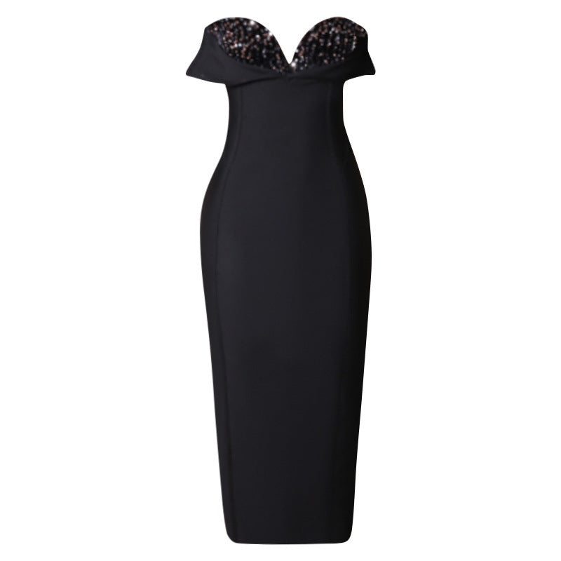 Luxe Beaded Strapless Little Black Dress with Slim Fit and Sophisticated Design