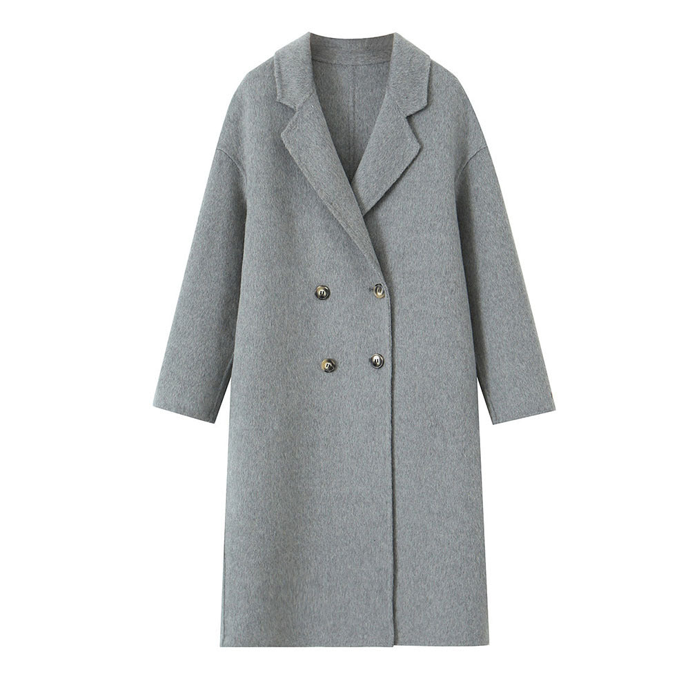 New High-End Loose Cocoon 4-Button Wool Mid-Length Coat