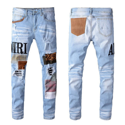 Jeans Fashion Alphabet Trend Jeans High Craft Elastic Slim High Street