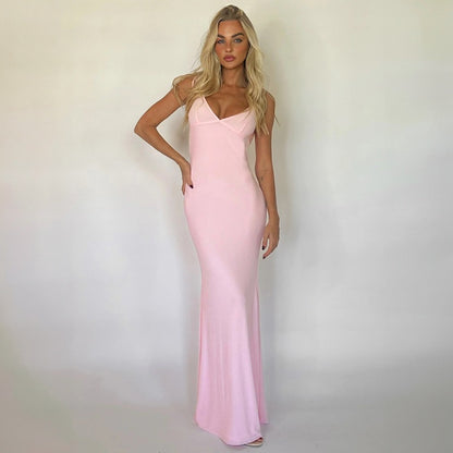 New V-Neck Spaghetti Strap Backless Fitted Bodycon Maxi Dress D1993418