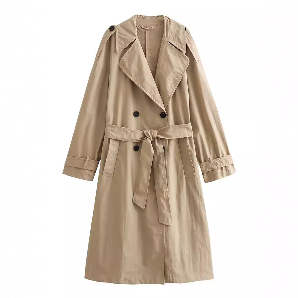 New French Chic Stylish Loose Belted Trench Coat for a Gender-Neutral Look