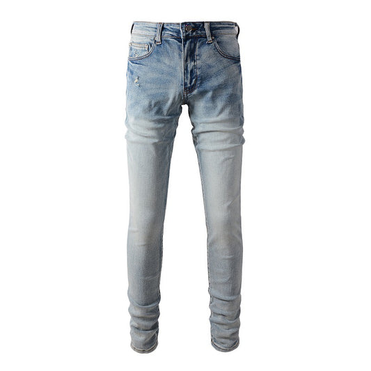 895 European and American Trendy High Street Daily Travel Light Blue Elastic Slim-fit Small-footed Jeans