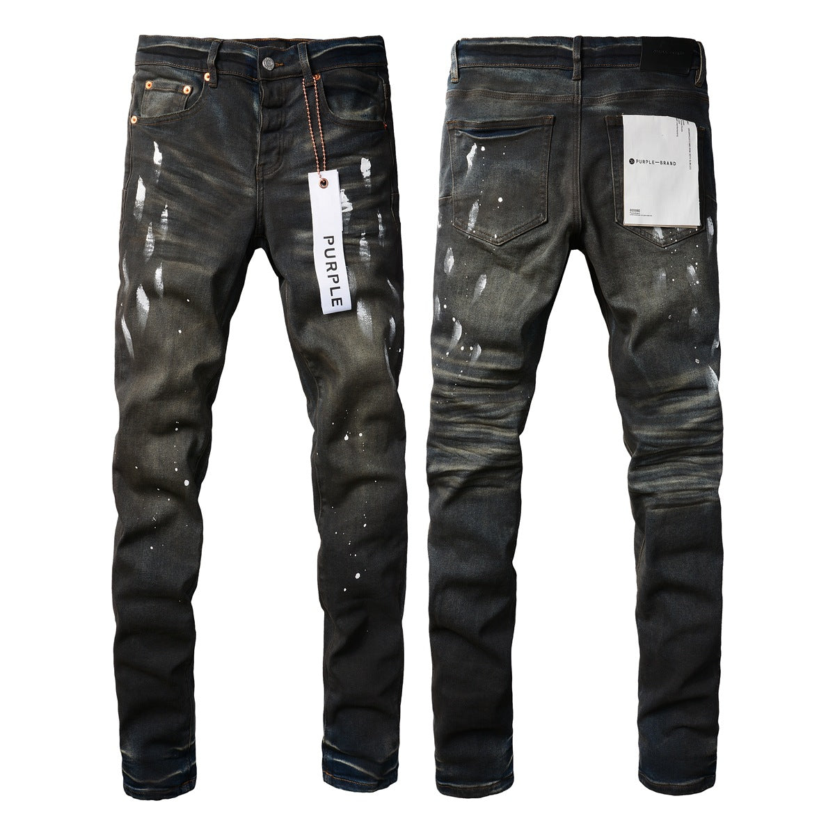 Mens Purple Ripped Jeans - Stylish Slim Fit Black Paint High Street Denim Pants