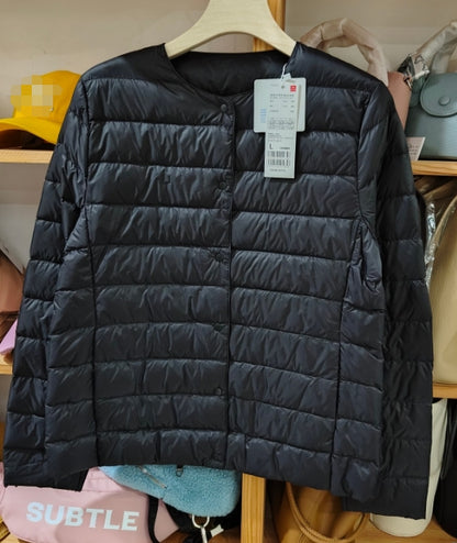 Lightweight Round Neck Down Jacket with Warm Inner Lining for Women's Autumn and Winter Outfits