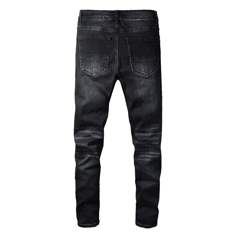 Jeans 830 Fashion Street Spray Paint Colorful Alphabet Black Jeans