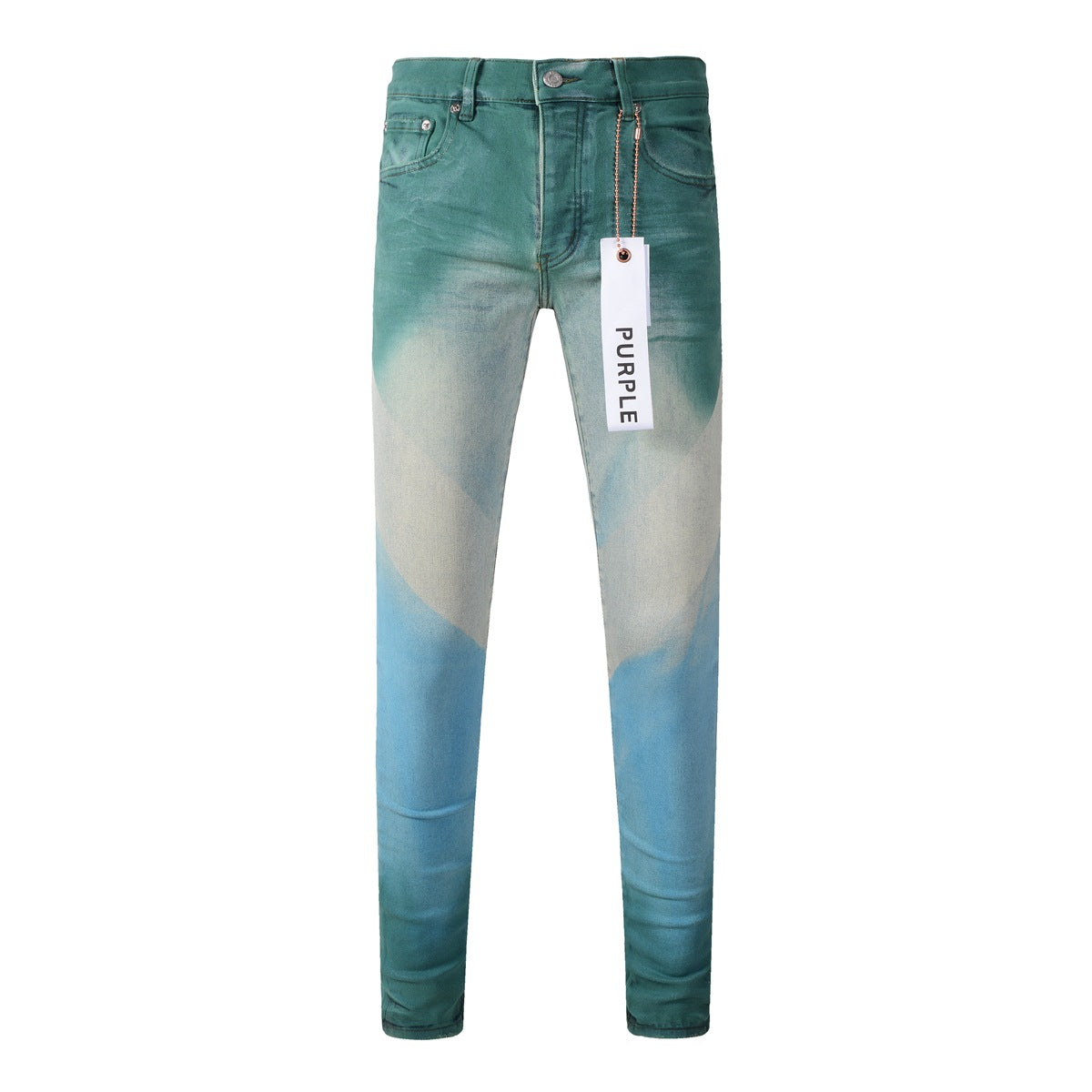 New Pop Style Mens Creases Pants Skinny Purple Denim Cyan-Blue Jeans PB9047A