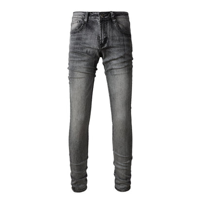 1319 European and American Trendy High Street Jeans Dark Gray Men's Slim-fitting Small-footed Jeans