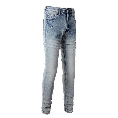 6602 European and American Trendy Brand High Street Jeans I Light Blue Men's Jeans Korean Version