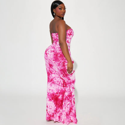 New Printed Strapless Off-Shoulder Fitted Sexy Maxi Dress D1993486