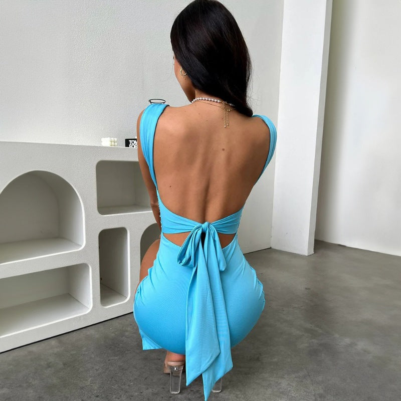 New Tie-Up Backless Sexy Slim Fit Ruched Dress